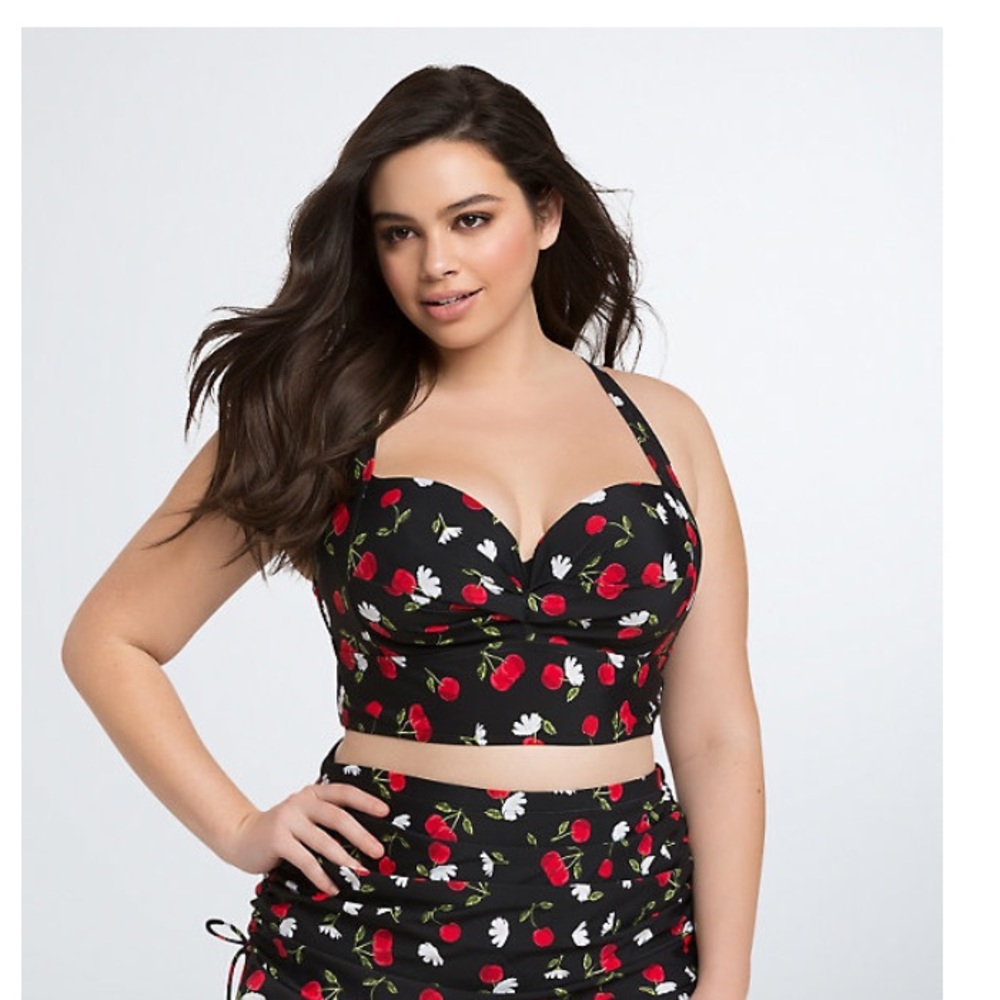 Torrid plus size retro cherry swim top